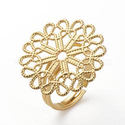 Regolazioni dell'anello in filigrana di ottone, placcato di lunga durata, fiore, oro, 17mm, vassoio: 23mm