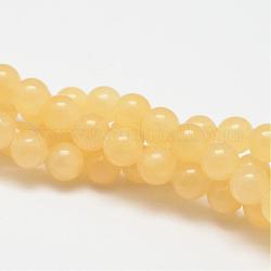 Giallo naturali fili di perle di giada, tondo, 6mm, Foro: 1 mm, circa 31pcs/filo, 7.75 pollice