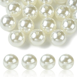 Perles rondes en plastique ABS imitation perle, blanc, 18mm, Trou: 2mm