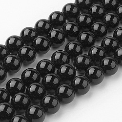 Brins de perles d'onyx noir naturel, ronde, Grade a, teints et chauffée, 8~8.5mm, Trou: 1mm, Environ 45~47 pcs/chapelet, 14.9 pouce (38 cm)