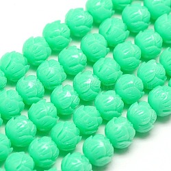 Lotus Flower Synthetic Coral Beads Strands, Dyed, Aquamarine, 6mm, Hole: 1mm, about 60pcs/strand, 14.56inch