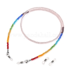 Chakra lunettes chaînes, tour de cou pour lunettes, avec perles de verre transparentes rondelles facettées et 304 fermoir mousqueton en acier inoxydable, rose, 27.95 pouce (71 cm)