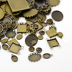 Messing Fassungen für Cabochon, Mischformen, Nickelfrei, Antik Bronze, 5~47x5~32x1~3 mm, Fach: 4~41x4~31 mm