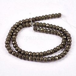 Natürliche Pyrit Perlen Stränge, Rondell, facettiert, 6x4 mm, Bohrung: 1 mm, ca. 100 Stk. / Strang, 15.74 Zoll
