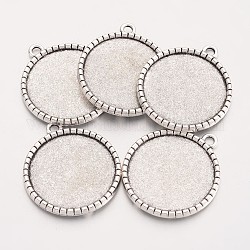 Lega rotonda e piatta impostazioni ciondolo cabochon di stile tibetano,  cadmio& piombo libero, argento antico, vassoio: 25mm, 32x28.5x2.5mm, Foro: 3 mm
