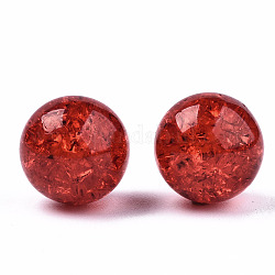 Brins de perles rondes acryliques craquelées transparentes, sans trou, rouge foncé, 12mm