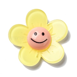 Cabochons acryliques, fleur avec le visage souriant, champagne jaune, 34x35x8mm