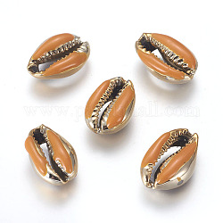 Perlas de concha de vaquero electrochapadas, con esmalte, perlas sin perforar / sin orificios, dorado, oro, 18~22x13~15x7~8mm