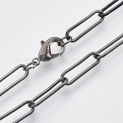 Fabricación de collar de cadena de clip de papel ovalado redondo de latón, con cierre de langosta, gunmetal, 24.2 pulgada (61.5 cm), link: 15x4.5x1 mm