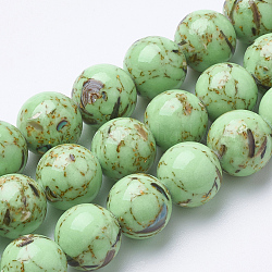 Turquoise synthétique et brins de perles de coquillage, teinte, ronde, vert clair, 8mm, trou: 1mm, environ 50 pcs/chapelet, 15.7 pouces