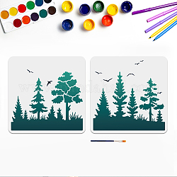 MAYJOYDIY US 1 Set Forest Theme PET Hollow Out Drawing Painting Stencils, with 1Pc Art Paint Brushes, for Acrylic Painting Watercolor Oil Gouache, Tree Pattern, Painting Stencils: 300x300mm, 2 styles, 1pc/style