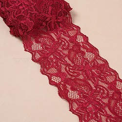Ribete elástico de encaje, cinta de encaje para coser la decoración, de color rojo oscuro, 80mm