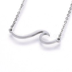304 Stainless Steel Pendant Necklaces, with Cable Chains and Lobster Claw Clasps, Wave, Stainless Steel Color, 18.11 inch(46cm), 1.5mm
