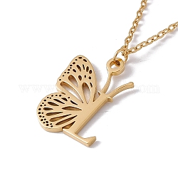 Ожерелье с подвеской в виде бабочки, золотые украшения из нержавеющей стали 304 для женщин, letter.l, Кулон : 22x17x1 мм, 15.55 дюйм (39.5 см)
