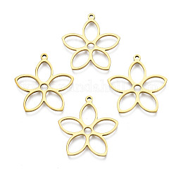 201 Stainless Steel Pendants, Flower, Real 18K Gold Plated, 26x25x1.5mm, Hole: 1.4mm