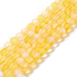 Synthetic Moonstone Beads Strands, Frosted, Round, Gold, 10mm, Hole: 1mm, about 38~40pcs/strand, 14.96''~15.16''(38~38.5cm)