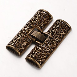 Alloy Filigree Fold Over Clasps, Nickel Free, Antique Bronze, 28x38.5x5mm, Hole: 3x8mm