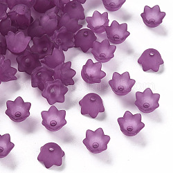 Transparent Acrylic Beads Caps, Tulip Flower, Lily of the Valley, Frosted, Purple, 10x6mm, Hole: 1.5mm, about 2100pcs/500g