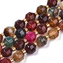 Natural Agate Beads Strands, Faceted, with Seed Beads, Dyed, Round, Colorful, 8x7.5mm, Hole: 1.2mm, Beads: 3.5x2mm, about 34pcs/strand, 15.35 inch(39cm)