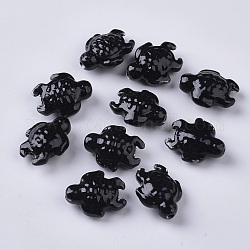 Perles en porcelaine manuelles, style de porcelaine émaillée lumineux, tortue, noir, 19x15x8.5mm, Trou: 2mm