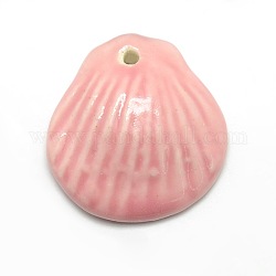 Leuchtend glasiertem Porzellan Keramik Schale Anhänger Litzen, rosa, 27x25x6.5 mm, Bohrung: 2 mm, ca. 10 Stk. / Strang, 6.5 Zoll