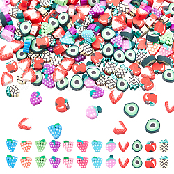 Nbeads perles en pâte polymère faites à la main, fruit, couleur mixte, 8~14x9~12x4~5mm, Trou: 1.4mm, 300 pcs / boîte