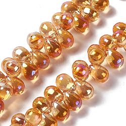 Chapelets de perles en verre électroplaqué, perles percées, plein arc-en-plaqué, larme, orange, 13.5x9.5mm, Trou: 0.9mm, Environ 120 pcs/chapelet, 23.23'' (59 cm)