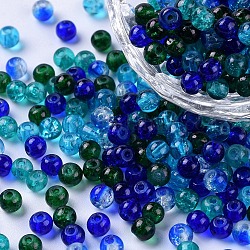 Perlas de vidrio craquelado pintado, mezcla del océano, redondo, color mezclado, 4~4.5x4mm, agujero: 1 mm, aproximamente 400 unidades / bolsa