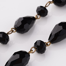 Chaînes de perles en verre manuel, non soudée, pour création des colliers ou des bracelets, avec les accessoires en fer de bronze antique, noir, environ 1 m / brin, 39.37 pouce