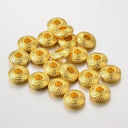 Tibetan Style Alloy Spacer Beads, Lead Free & Cadmium Free, Flat Round, Golden, 8x3mm, Hole: 2.5mm