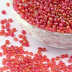 12/0 perles de rocaille rondes en verre, couleurs transparentes arc, trou rond, rouge, 12/0, 2mm, Trou: 1mm, environ 3333 pcs/50 g, 50 g / sac, 18 sacs/2 livres
