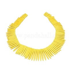 Hilos de perlas graduadas de turquesa sintética, forma de colmillo, amarillo, 20~49x4.5~5mm, agujero: 1.2 mm, aproximamente 99 pcs / cadena, 16.9~17.7 pulgada (43~45 cm)
