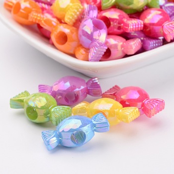 Beschichtung Acryl-Perlen, Süßigkeiten, AB Farbe, Mischfarbe, 24x9.5x10.5 mm, Bohrung: 5 mm