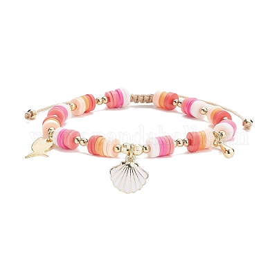 Heishi Clay Bracelet Stretchable Beads Beaded Boho. Aqua Pink Shell Bracelet