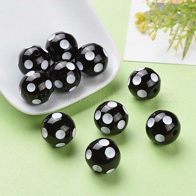 20mm Black with White Polka Dots Bubblegum Beads