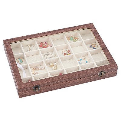 Wholesale FINGERINSPIRE 24 Grids Vintage Solid Wood Jewelry Box Rectangle Wood  Jewelry Storage Presentation Case with Clear Glass Window and Velvet Inside Rings  Earrings Necklaces Display Organizer Holder 