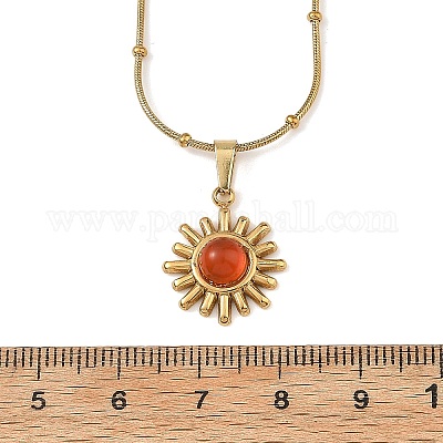 Halskette mit Sonnenanhänger aus Natursteinmischung und Edelstahl 304&nbsp;NJEW-JN06420-02-1