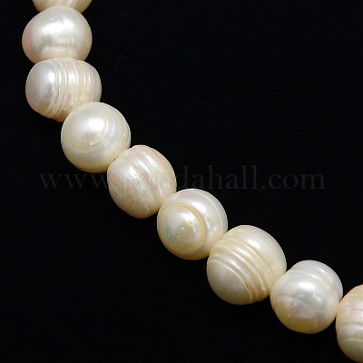 Natural Cultured Freshwater Pearl Beads Strands, Potato, Creamy White,  9~10mm, Hole: 0.8mm, about 44pcs/strand, 13.77 inch~14.17 inch