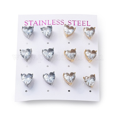 Clear White Cubic Zirconia Heart Stud Earrings