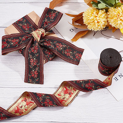50mm Wide Boho Jacquard Ribbon Embroidery Jacquard Trim 7m Long Black Gold  Ethnic Ribbon Embroidery Polyester Ribbons for Sewing 
