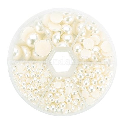 PandaHall About 690 Pcs Beige Flat Back Half Round Pearl Cabochon for Nail Craft DIY Decoration (4mm SACR-PH0001-24-1