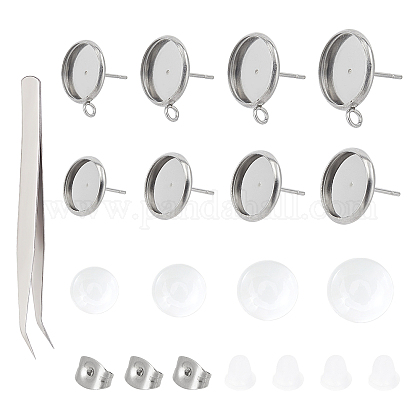 100PCS DIY Flat Ear Posts Stud Earring Blanks fit For 3-14mm Glass Cabochon 