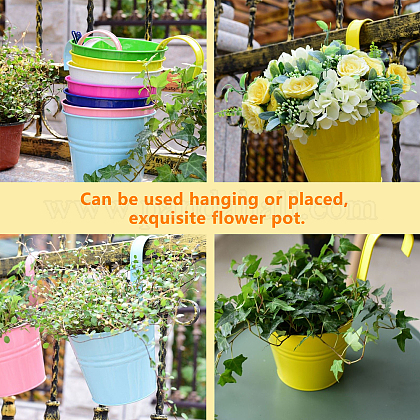 ジュエリーメイキング用鉄の掛かる花の植木鉢 バルコニーガーデン植物プランターバスケットフェンスバケツポット 取り外し可能なフック付き ミックスカラー 160mm 1pc カラー 10色 10個 セットを購入 Pandahall Selected