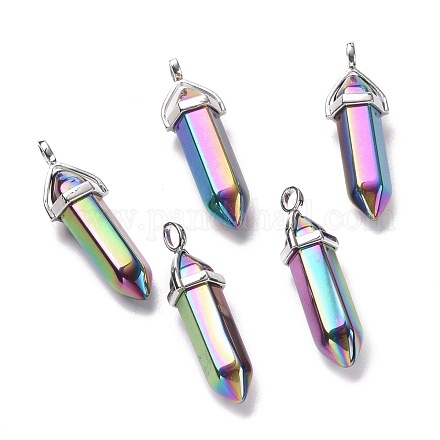 Rainbow Color Faceted Bullet Glass Pointed Pendants KK-E282-02P-01-1