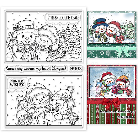 GLOBLELAND Christmas Snowman Warm Snuggle Clear Stamps Bunny Tree Gift Silicone Clear Stamp Seals for Cards Making DIY Scrapbooking Photo Journal Album Decoration DIY-WH0167-56-1112-1