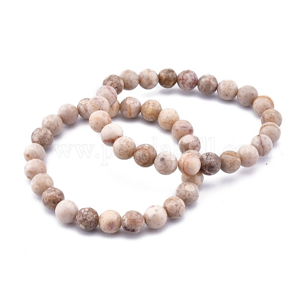 Bracelets extensibles en perles de maifanite / maifan X-BJEW-K212-A-044-1