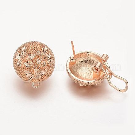 Half Round with Flower Alloy Stud Earring Findings PALLOY-E425-16KCG-1