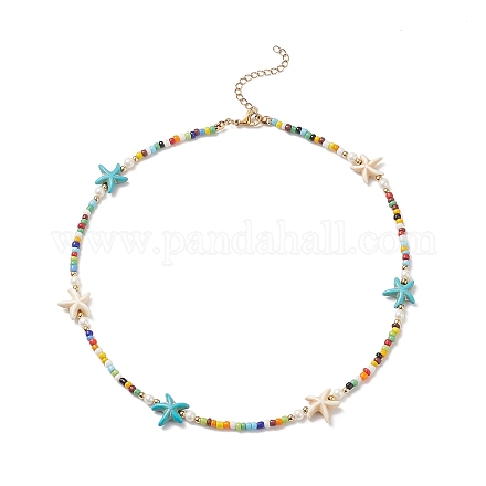 Collana da donna con stelle marine turchesi sintetiche colorate NJEW-TA00044-1