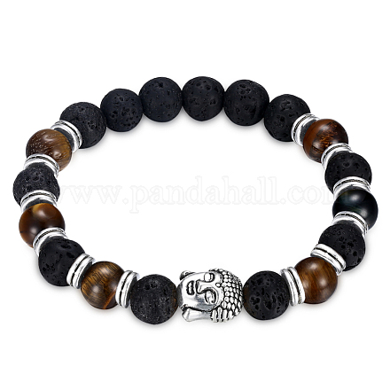 Bracelets extensibles en oeil de tigre naturel et pierre de lave BJEW-BB31254-1-1