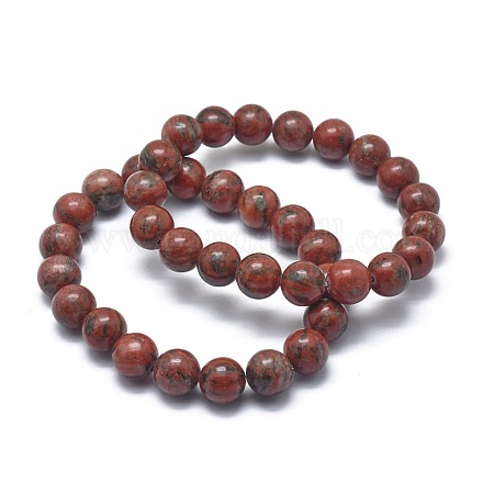 Bracelets extensibles en jaspe sésame naturel / perle de jaspe kiwi X-BJEW-K212-B-037-1
